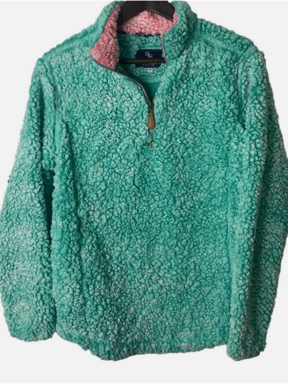 Simply Southern Mint Sherpa Quarter-Zip Jacket with Pink Collar